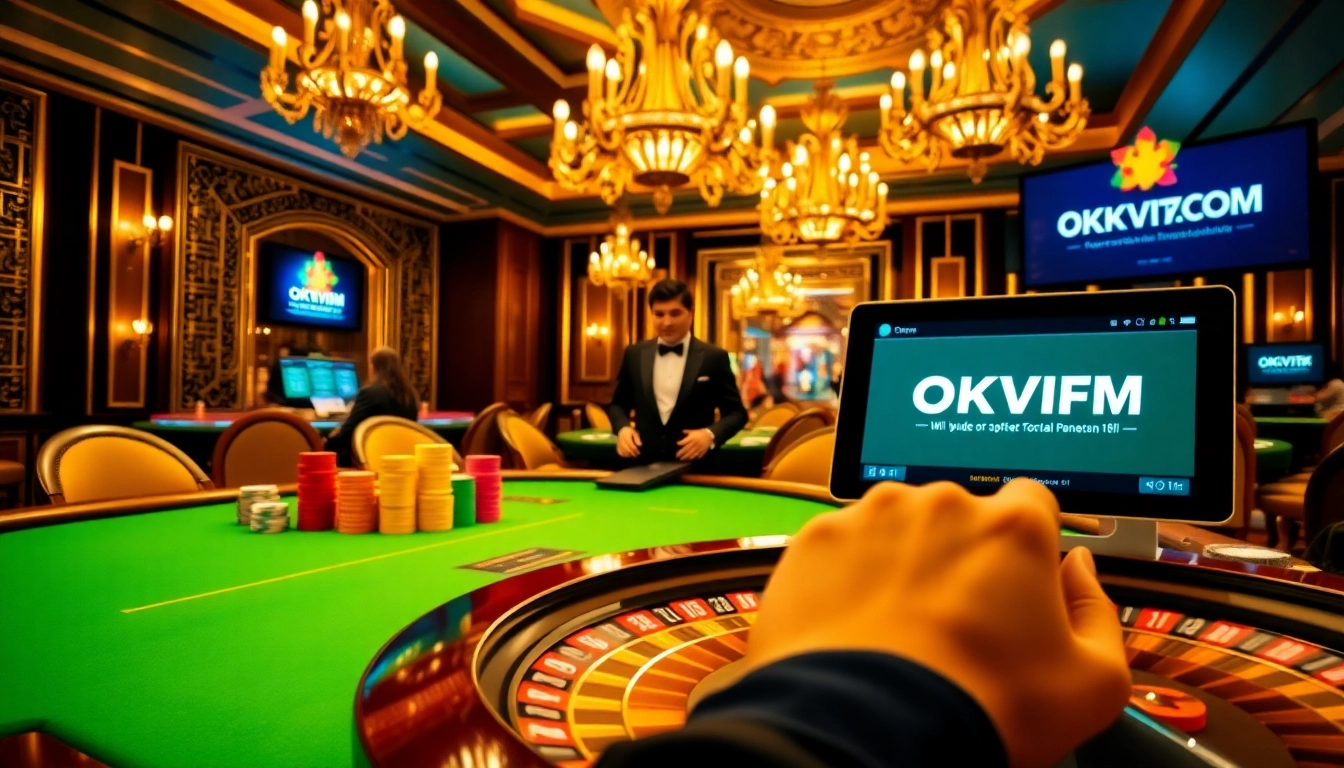 Experience the thrill of gameplay at OKVIPTV.COM with vibrant poker chips and roulette excitement.