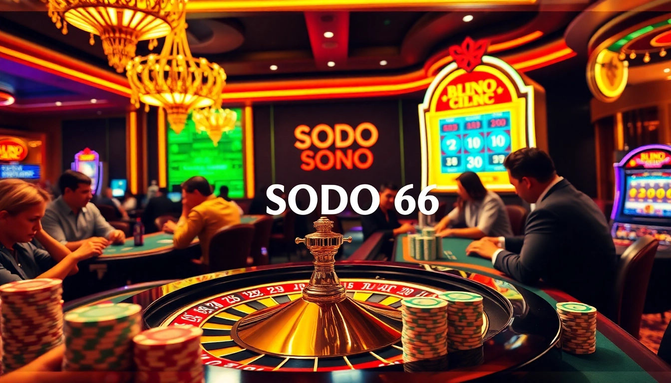 SODO 66 players enjoying high-stakes poker and roulette in a luxurious casino setting