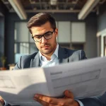 Headhunter Ingenieure analysiert Bewerbungsunterlagen in modernem Büro
