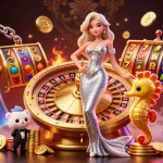 Experience excitement at manclub with a stunning woman beside a roulette wheel and vibrant gambling elements.
