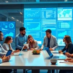 IT Dienstleister Teamwork in modern Conference Room, showcasing collaborative technology.