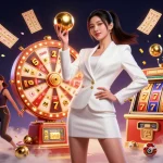 Play big at good 88 with vibrant casino elements swirling around a confident player.