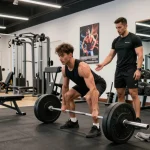 Anabolika Shop Deutschland - Bodybuilder hebt Gewichte in einem modernen Fitnessstudio während einer intensiven Trainingseinheit, die Hingabe und Fitness zeigt.