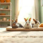 Hanfmatte in einem gemütlichen Tierbereich mit Kaninchen und Meerschweinchen.