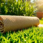 Hanfmatte in einem ruhigen Garten zeigt natürliche Texturen und fühlt sich harmonisch ein.