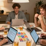 Engaging online quiz session for Quiz Allgemeinwissen with friends sharing answers and insights