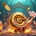 Socolive trực tiếp bóng đá showcases a vibrant scene with a giant nautilus roulette wheel and glowing ammonite companions, enhancing betting excitement.