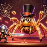 Engage with the exciting world of F 168, where a golden tarantula weaves golden threads in a rich casino scene.