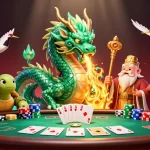 Socolive trực tiếp bóng đá features a vibrant 3D illustration with a jade dragon, turtle sage, and poker elements, enveloped in colorful casino energy.